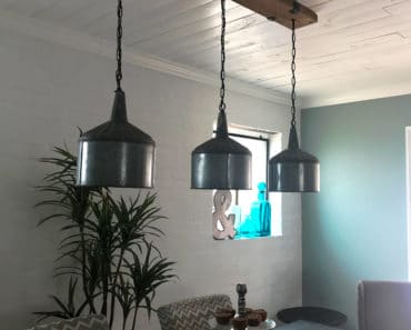 Funnel Chandelier with Barn Wood Beam and Iron Brackets