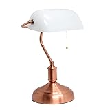 Simple Designs LT3216-RGD Executive Banker's Desk Lamp with White Glass Shade, Rose Gold