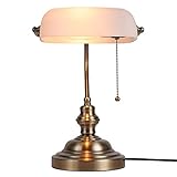 Newrays White Matted Glass Bankers Desk Lamp with Pull Chain Switch Plug in Fixture
