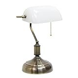 Simple Designs LT3216-WHT Executive Banker's Glass Shade, Desk Lamp, Antique Nickel/White 10 x 8.66...