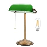 NISSAFORS Bankers Desk Lamp, Green Glass Shade, Vintage Desk Lamp with Pull Chain Switch, Retro...