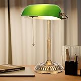 NISSAFORS Bankers Lamp, Green Desk Lamp with Pull Switch, Vintage Table Lamps for Home Office,...