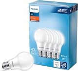 Philips LED 40W A19 4-Pack Basic Soft White (2700K) 450 Lumen (6.5W = 40W) Frosted Flicker-Free...
