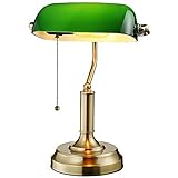 TORCHSTAR Green Glass Bankers Desk Lamp, UL Listed, Antique Desk Lamps with Brass Base, Traditional...