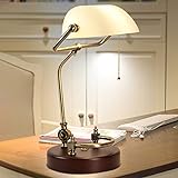HAOJU Vintage Desk Lamp,Traditional White Bankers Table Reading Lamp,Upright Brass Library Antique...