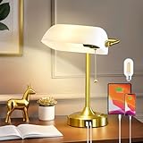 Vintage Desk Lamp Bankers Lamp - Retro Table Lamp with USB & Type C Charging Ports Traditional Pull...