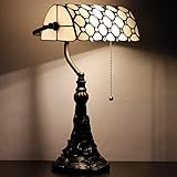 RHLAMPS Banker Lamp Tiffany Desk Lamp 15' Tall White Crystal Bead Style Stained Glass Table Lamp,...