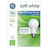 GE A19 Energy-Efficient Soft White incandescent Light Bulbs, 53 Watts, Pack Of 4