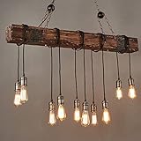 JiuZhuo Farmhouse Style Chandelier Rustic Wood Beam Large Linear Island Pendant Light 10-Light...