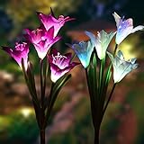 Outdoor Solar Garden Stake Lights - 2 Pack Solarmart Solar Powered Lights with 8 Lily Flower,...