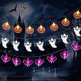 YUNLIGHTS Fairy String et of 3 Battery Operated 11.5ft Pumpkin Bat Ghost 30 LED Lights Each for...