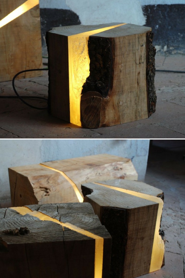 Light Wood Tree Log Floor Lamp