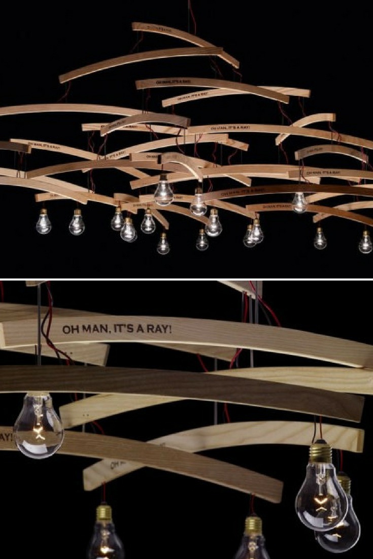 Wood Chandelier with Recycled Hangers