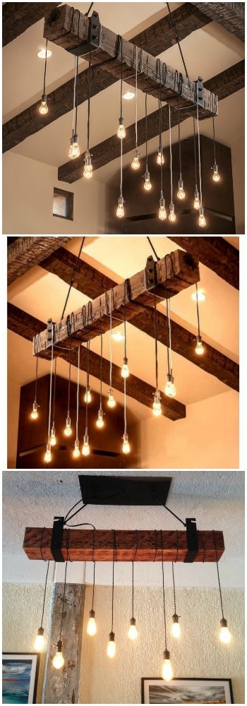 Rustic Wooden Beam Industrial Chandelier