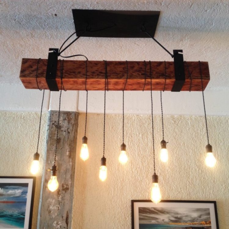 Rustic Wooden Beam Industrial Chandelier