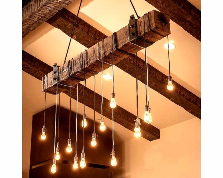 Rustic Wooden Beam Industrial Chandelier