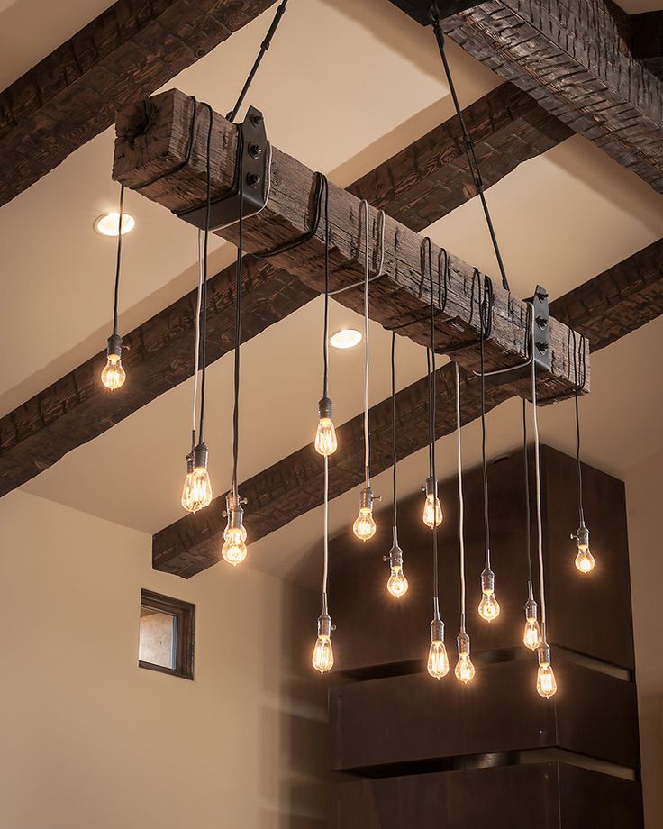 Rustic Wooden Beam Industrial Chandelier