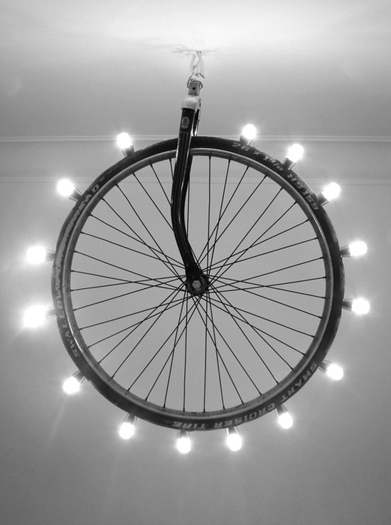 Big Bike Wheel Chandelier