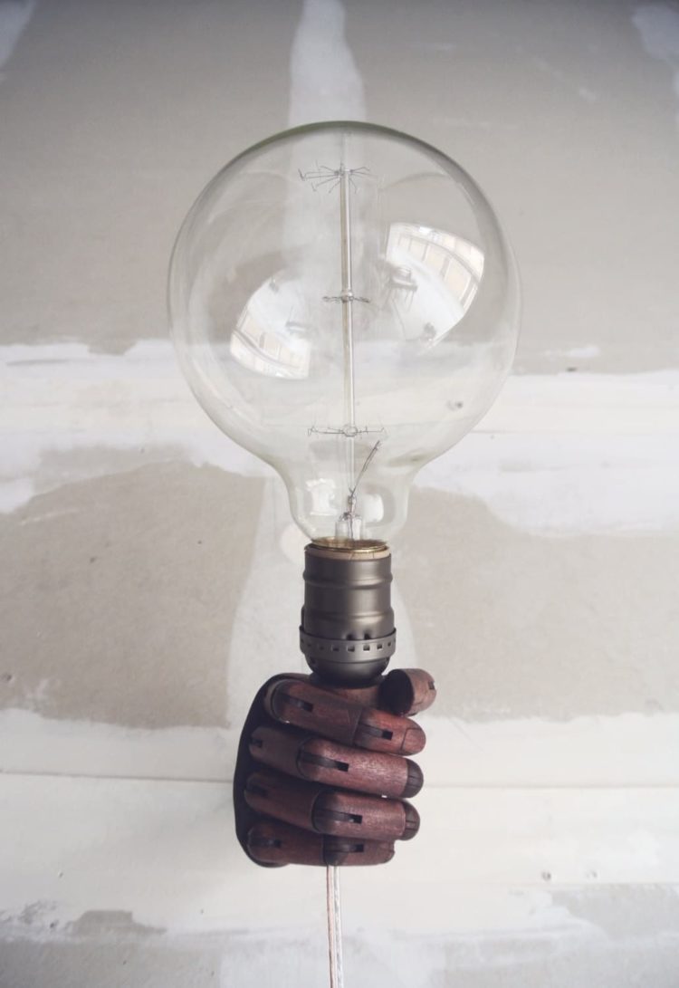 Light in the Hand Wood Oak Wall Sconce