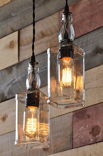 Whiskey Bottle Lights with Vintage Pulley