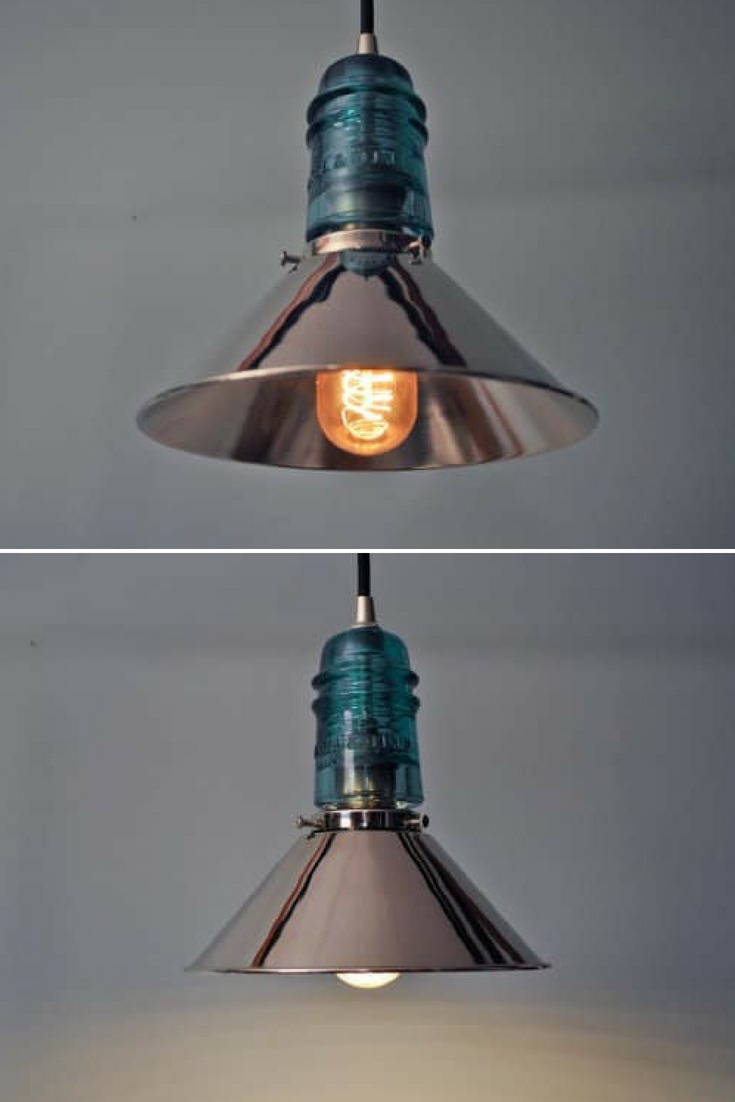 Vintage Glass Insulator with Chrome Shade Pendant Lighting