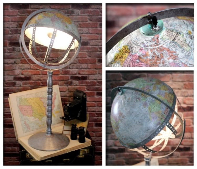 Vintage Steam Punk Industrial Globe Table Lamp 14 - diylighting - iD Lights Vintage Steam Punk Industrial Re-purposed World Globe
