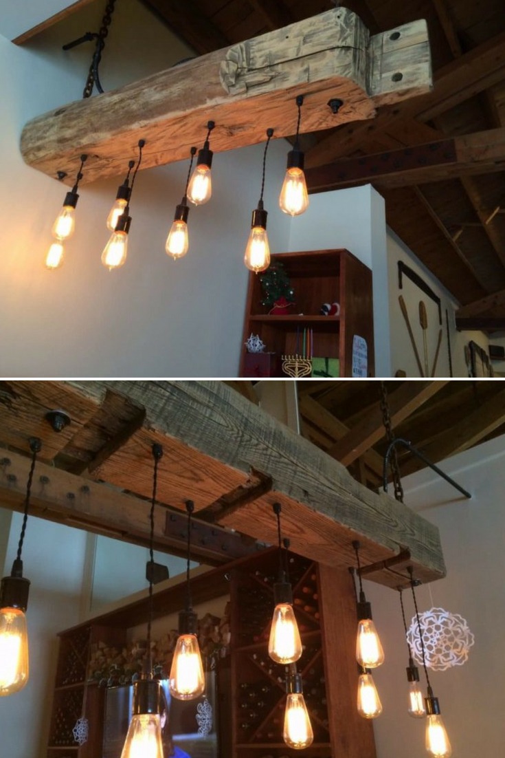 Rustic Wood Light Fixture with Reclaimed Beam