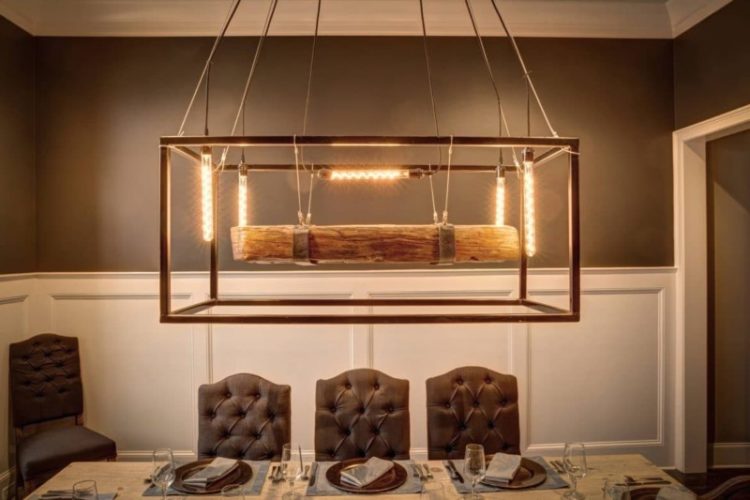 Metal Framed Wood Beam Chandelier