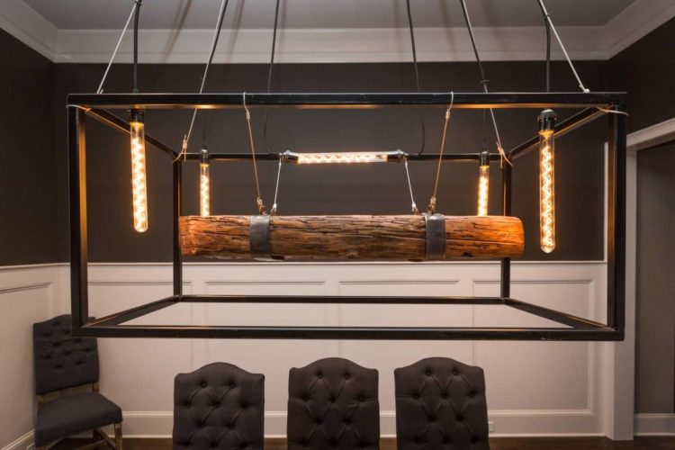 Metal Framed Wood Beam Chandelier