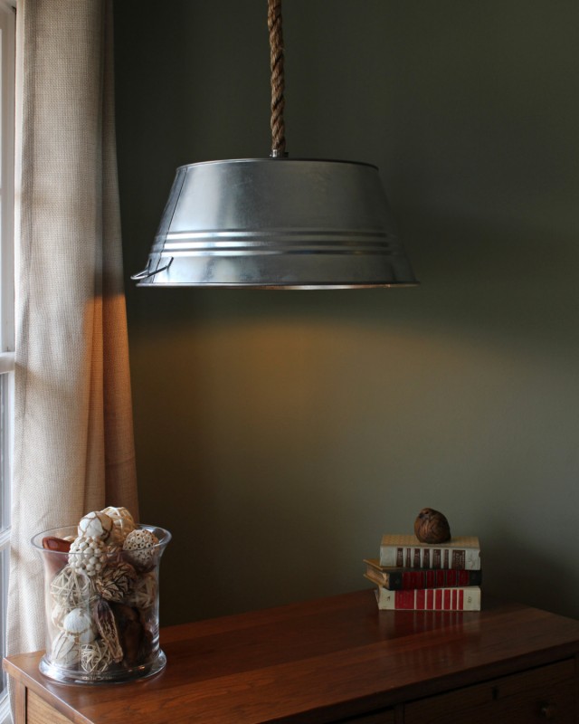 Rustic Steel Tub Hanging Rope Lamp