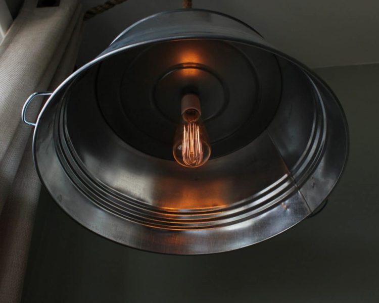 Rustic Steel Tub Hanging Rope Lamp