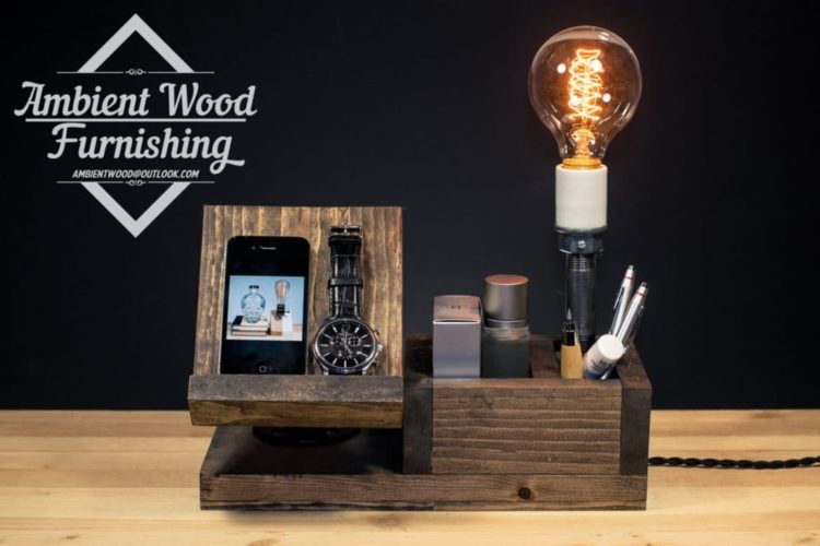 Wood Docking Station Lamp with Apple Watch Charger
