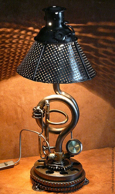 Steampunk Table lamp with Clock and Timer