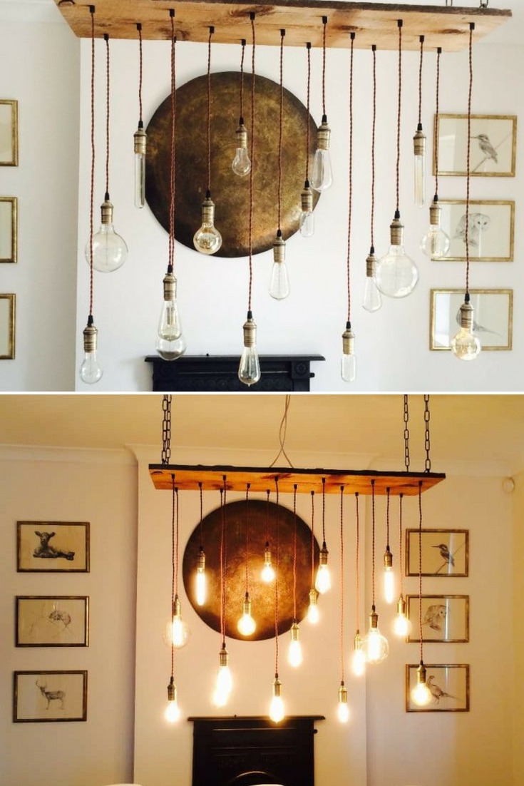 Vintage LED Bulb Wood Chandelier