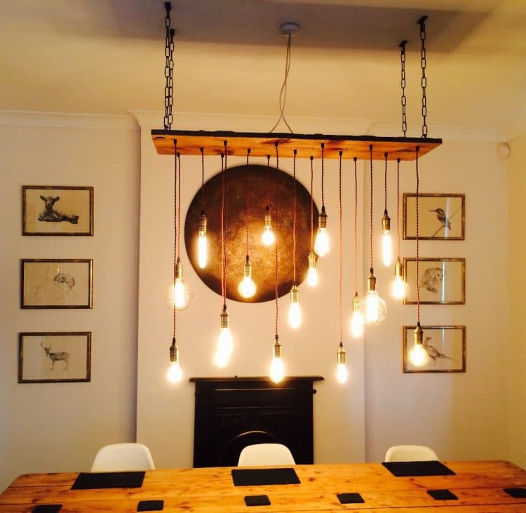 Vintage LED Bulb Wood Chandelier