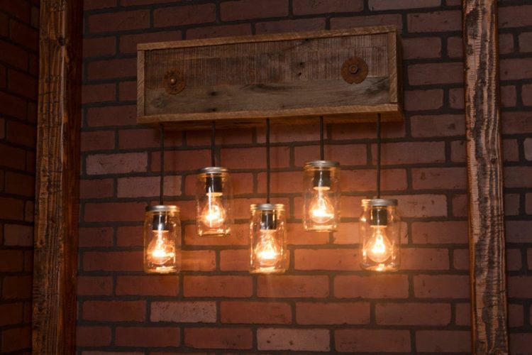 Mason Jar Fixture With Reclaimed Wood and 5 Pendants