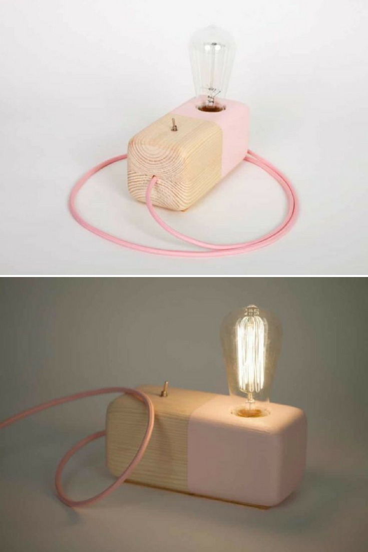 Pink Wood Block Handmade Table Lamp