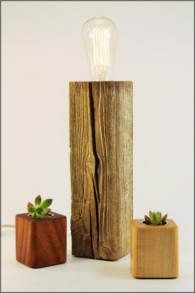 Shabby Chic Reclaimed Wood Lamp (Natural Driftwood)