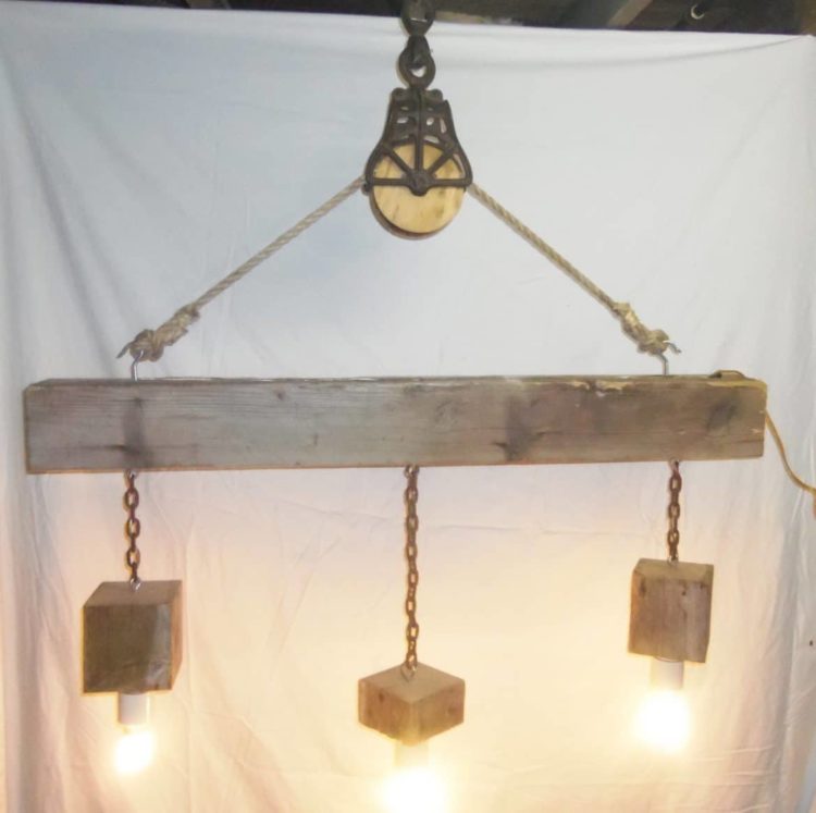 Reclaimed Barn Beam and Pulley Chandelier