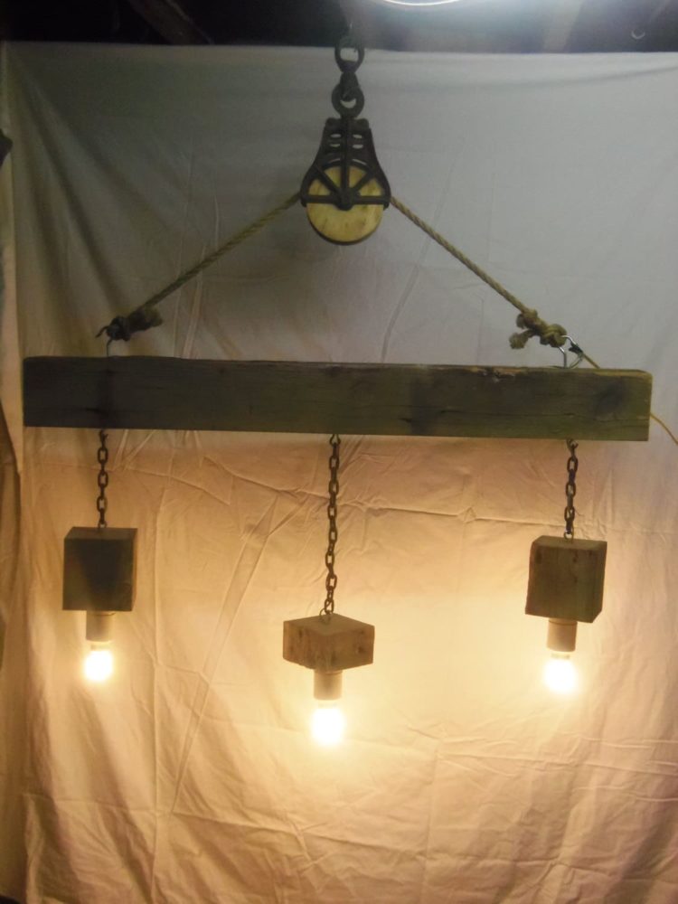 Reclaimed Barn Beam and Pulley Chandelier