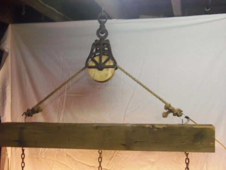 Reclaimed Barn Beam and Pulley Chandelier