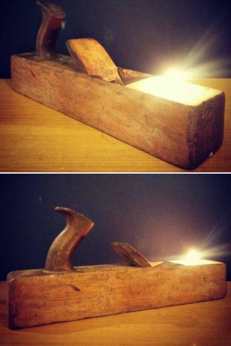 Rustic Vintage Lamp with Wooden Plane Tealight Holder