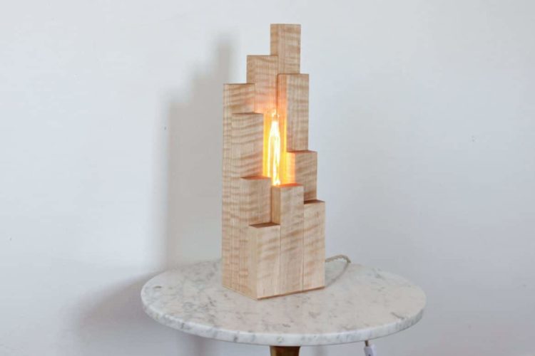 Wood Cityscape Table Lamp