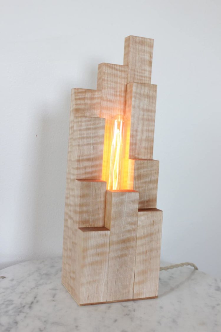 Wood Cityscape Table Lamp