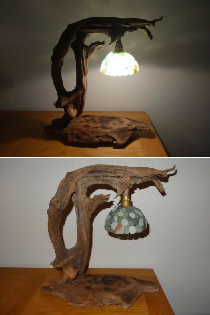 Driftwood and Frosted Glass Desk Lamp From Corsica