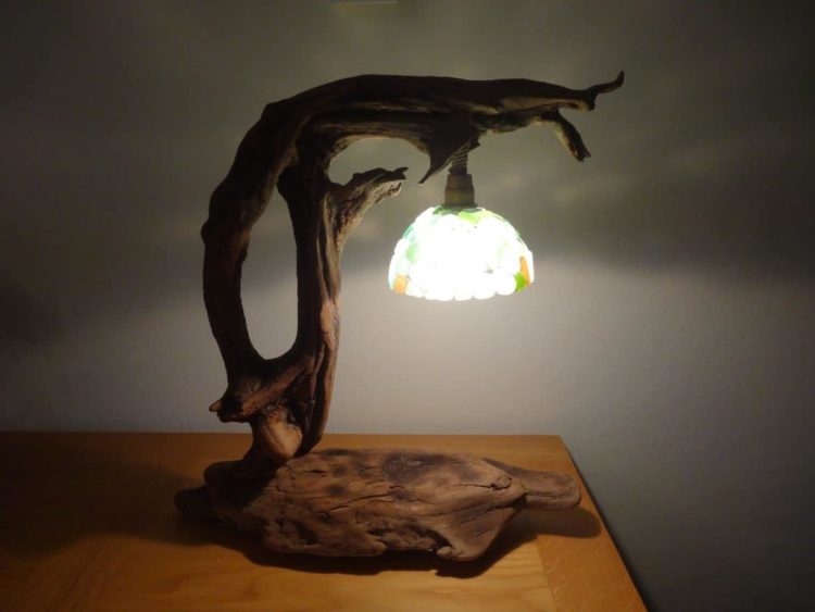 Driftwood and Frosted Glass Desk Lamp From Corsica