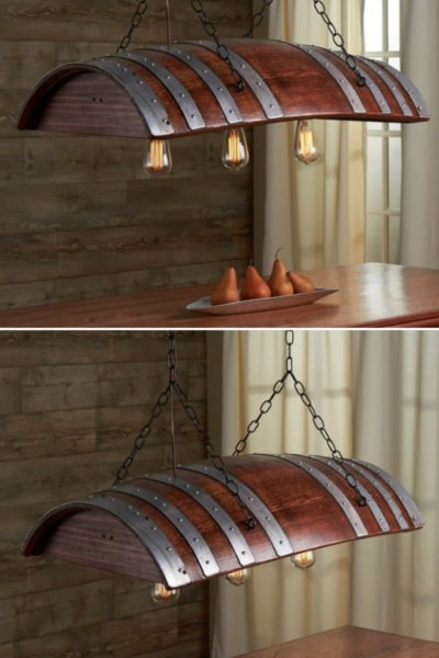 One Third Oak Wine Barrel Chandelier