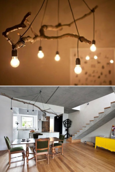 Natural Tree Branch And String Light Chandelier
