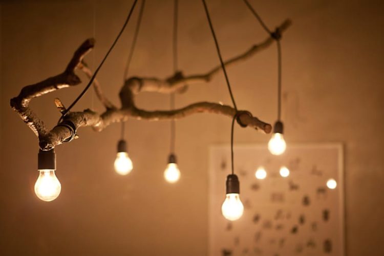 Natural Tree Branch And String Light Chandelier