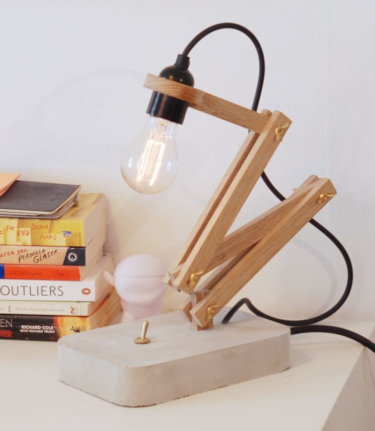 Wood and Concrete Pliable Desktop Lamp